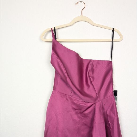 NWT Alfred Sung Tea Rose One Shoulder Satin Twill Draped Slit Formal Gown Size 6 - Picture 4 of 10